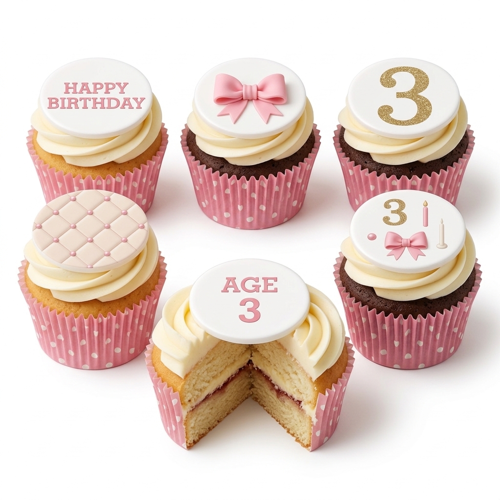 Girls Pink Birthday Cupcakes with Custom Age Topper
