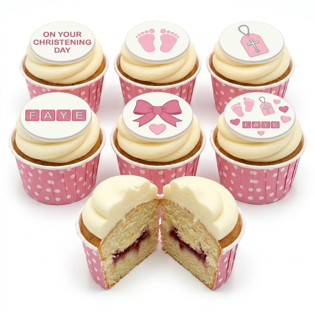 Pink Christening Cupcakes for Girls