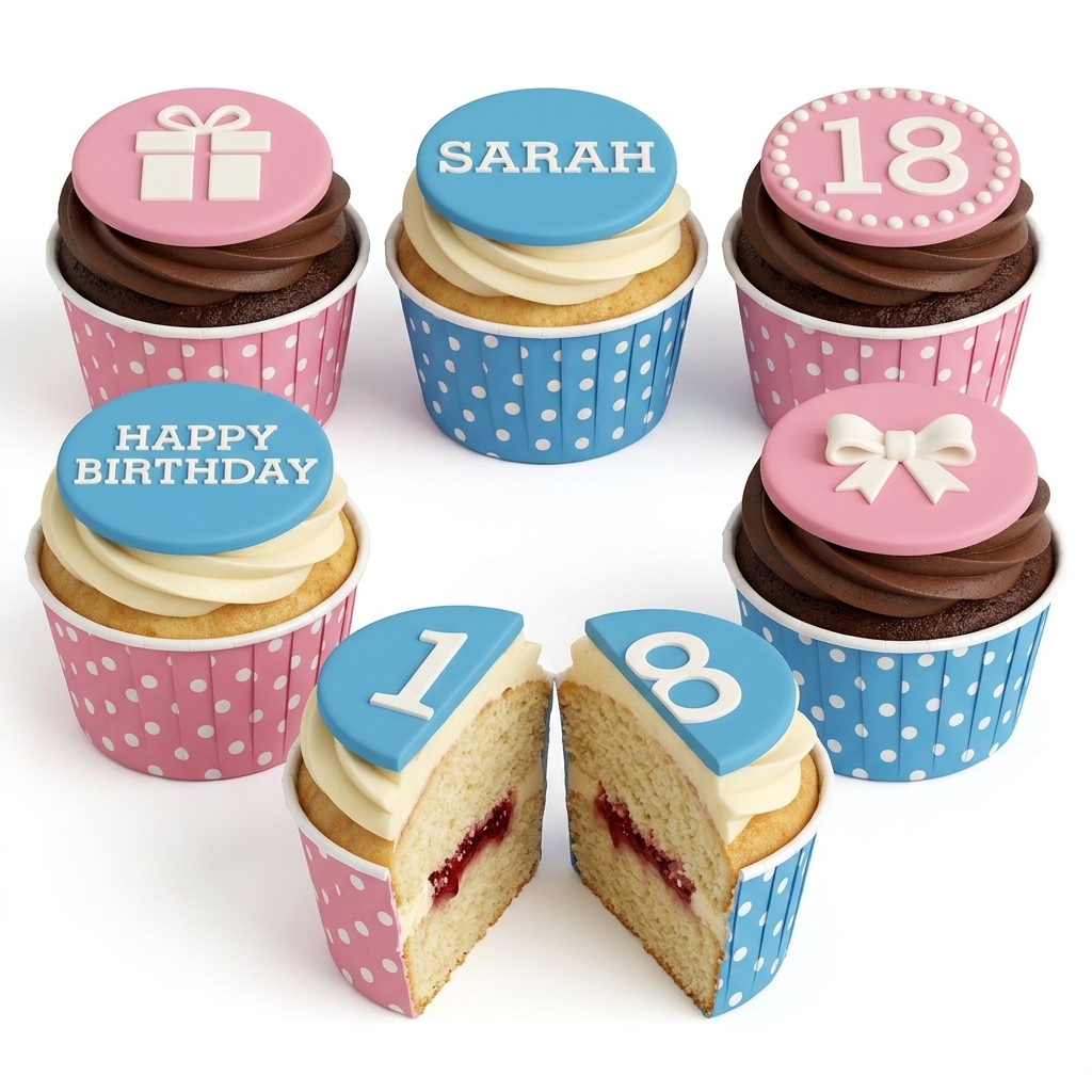Personalised Birthday Cupcakes with Custom Age & Name Toppers