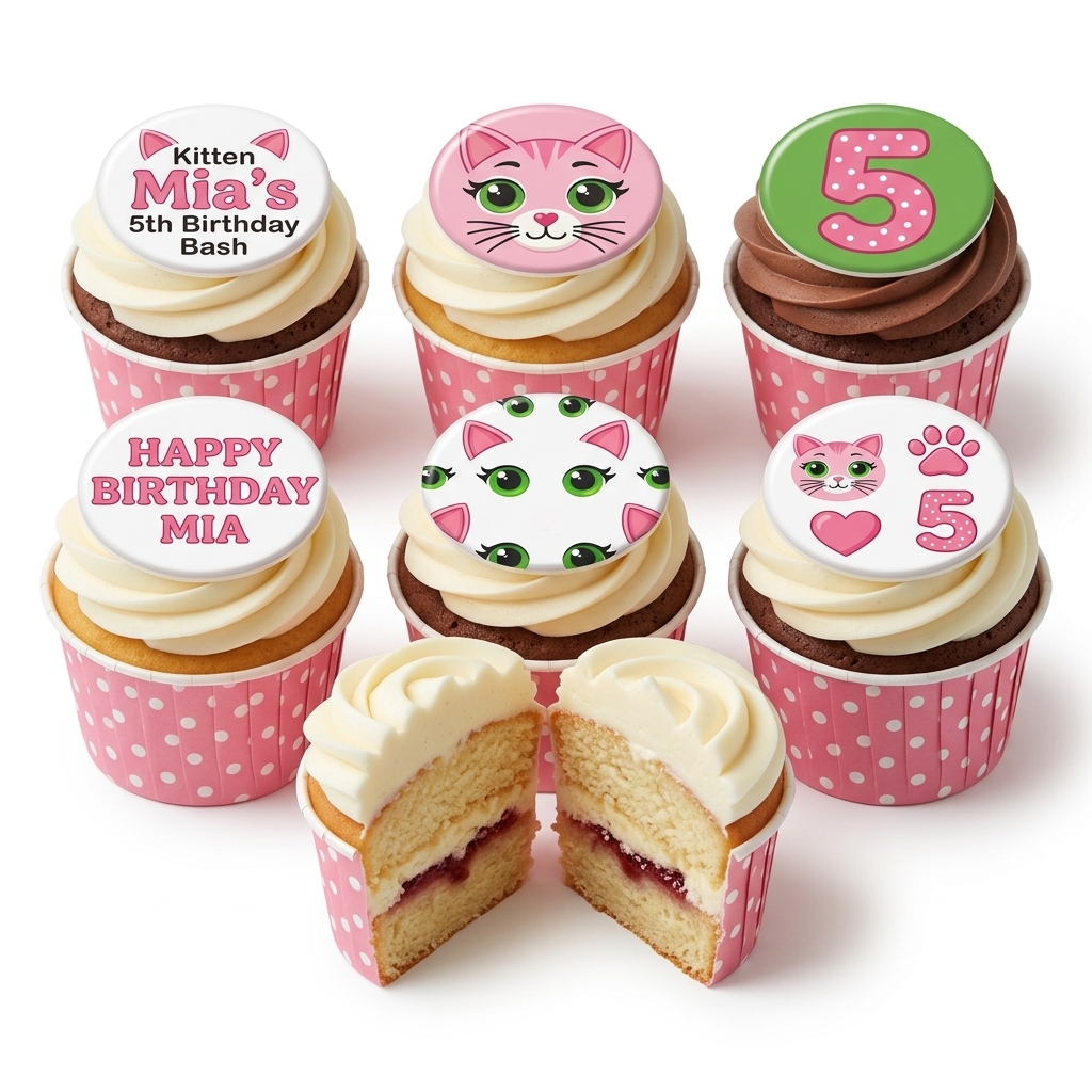 Kitten Theme Birthday Cupcakes for Girls with Custom Age