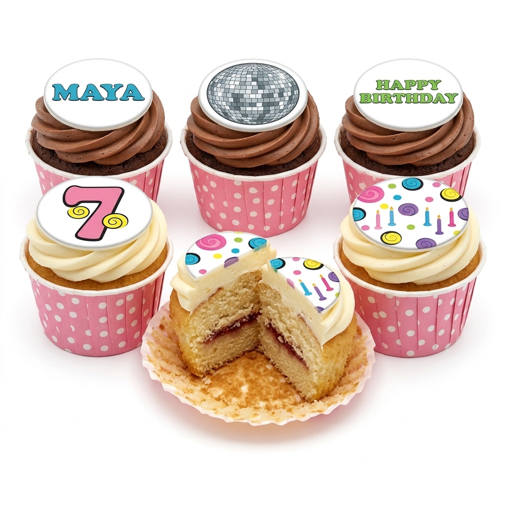 Disco Party Birthday Cupcakes with Custom Age Topper