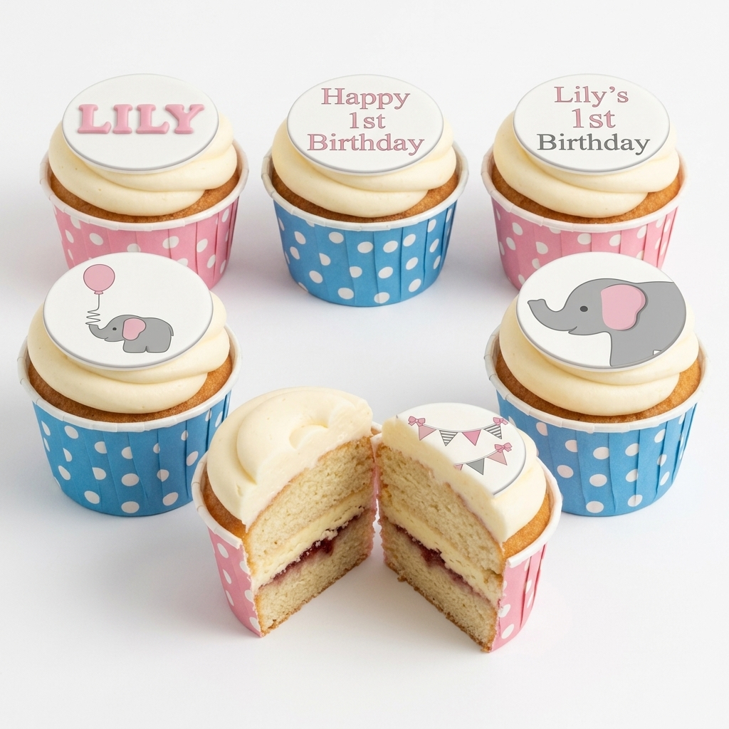 Baby Elephant 1st Birthday Cupcakes