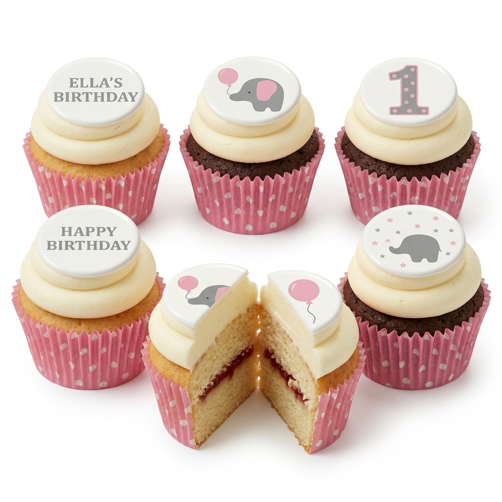 1st Birthday Elephant Cupcakes for Girls