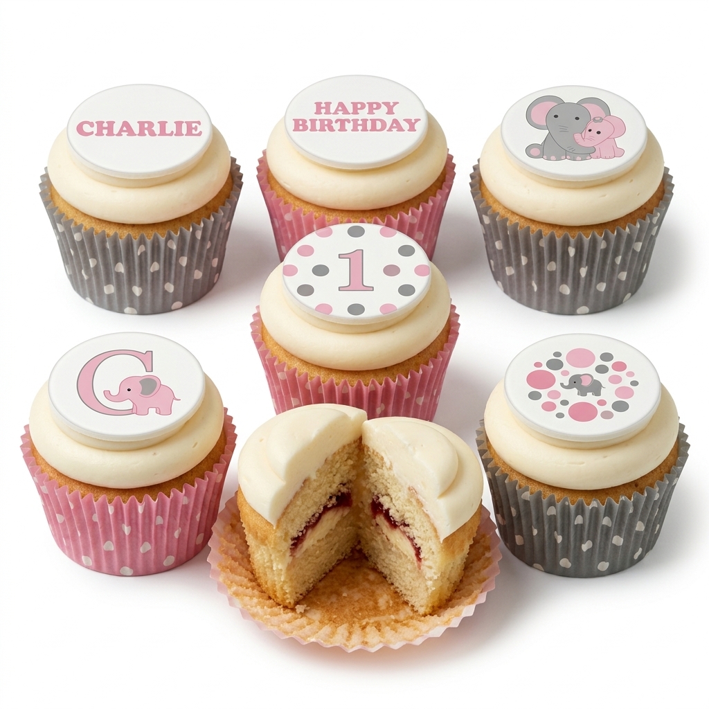 Pink Elephant 1st Birthday Cupcakes for Girls