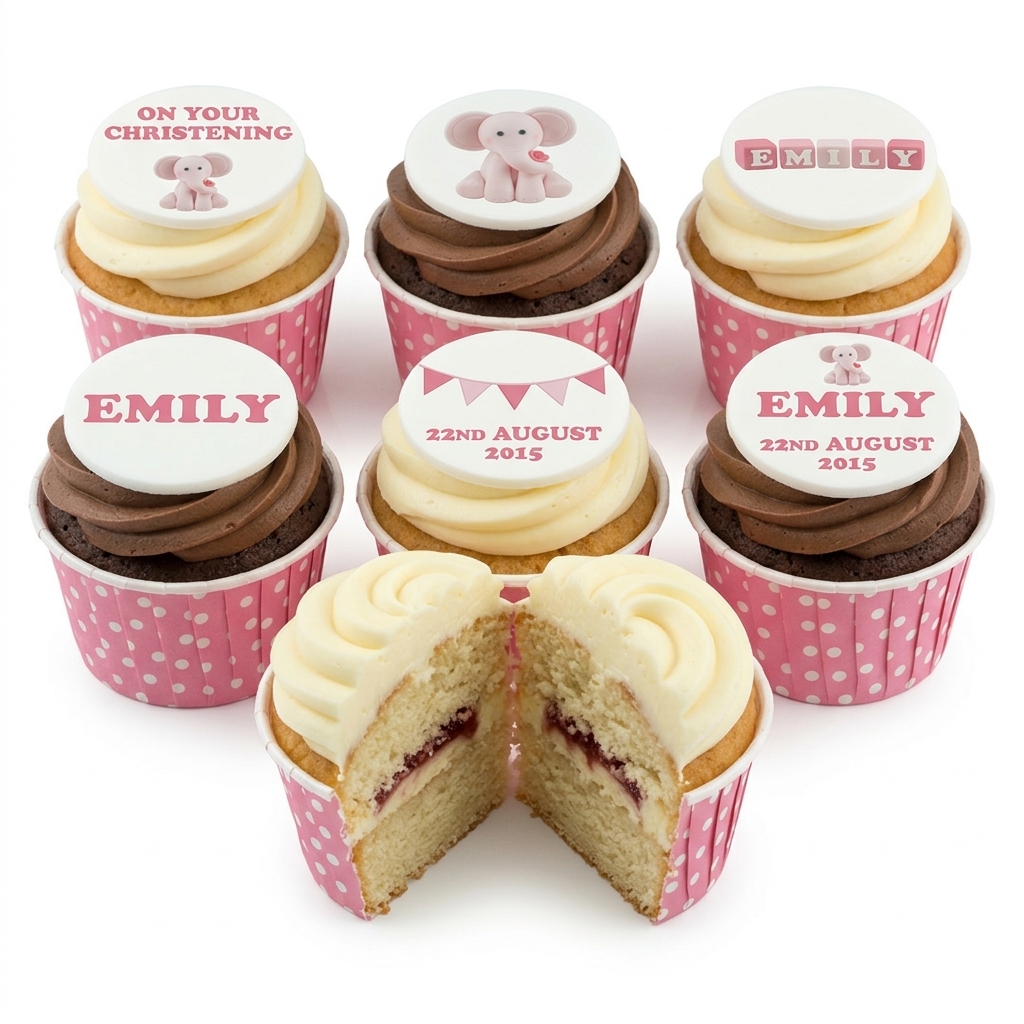 Pink Elephant Christening Cupcakes for Girls