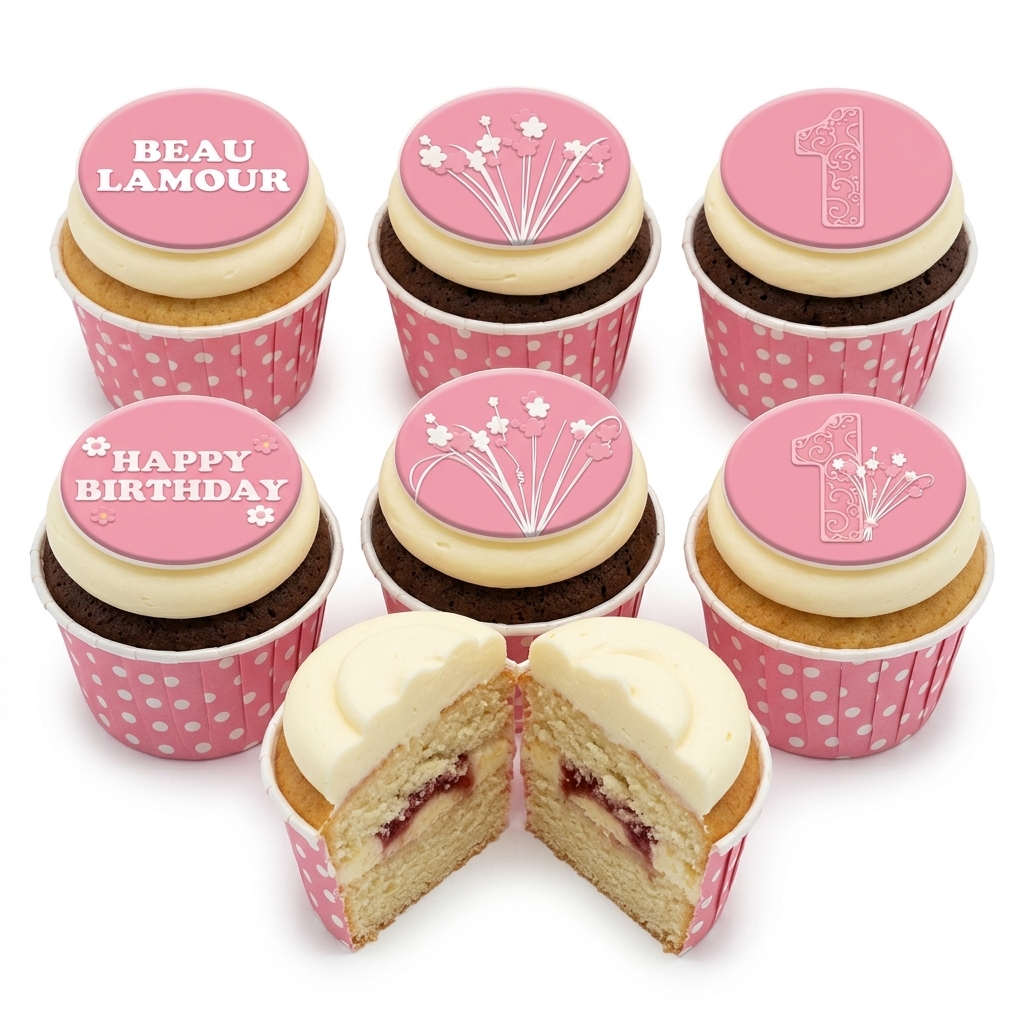 Pink Floral Birthday Cupcakes with Custom Age Topper