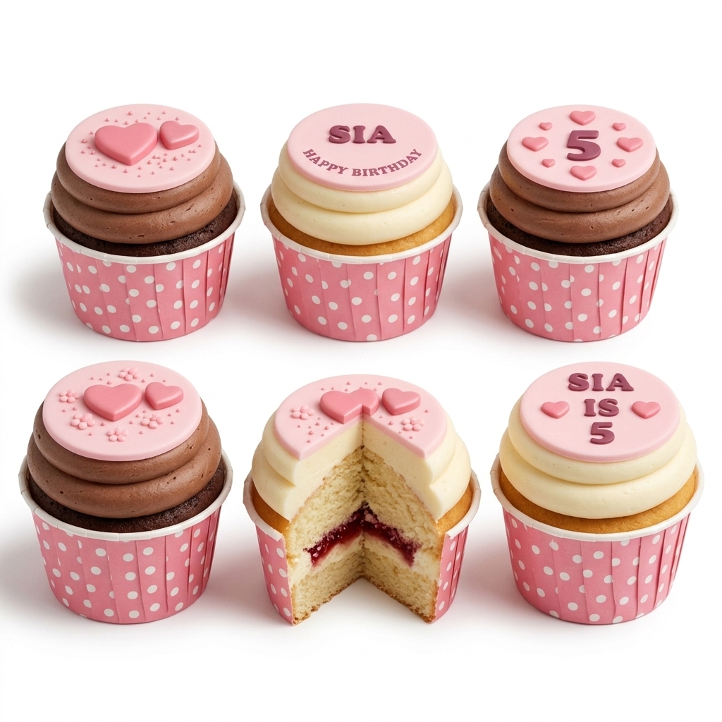Pink Heart Birthday Cupcakes