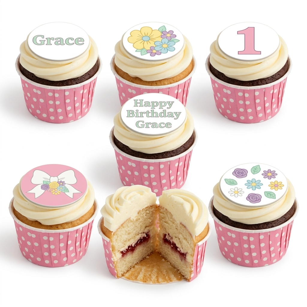 Floral & Bow Birthday Cupcakes for Her with Custom Toppers