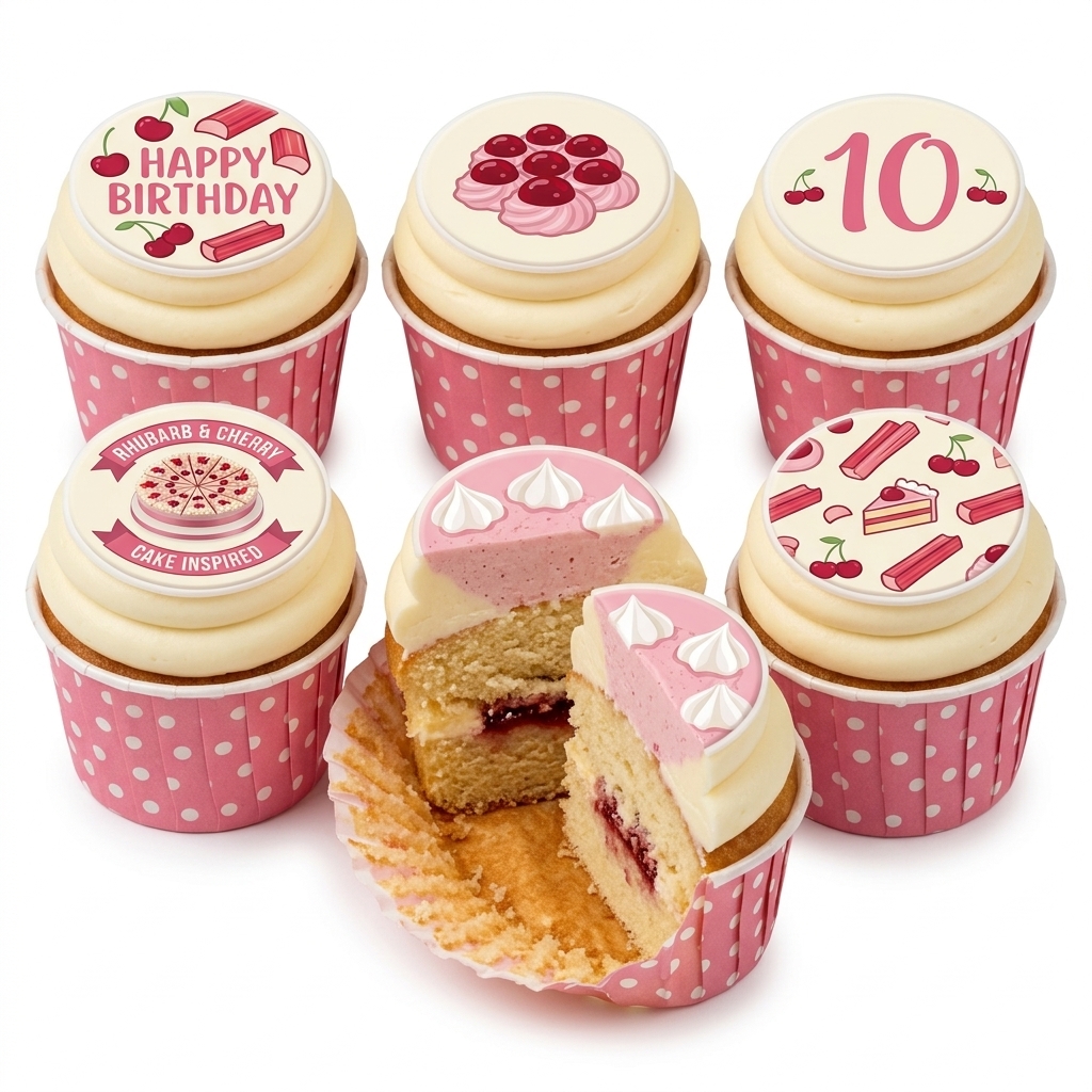 Rhubarb and Cherry Birthday Cupcakes - Custom Age Topper