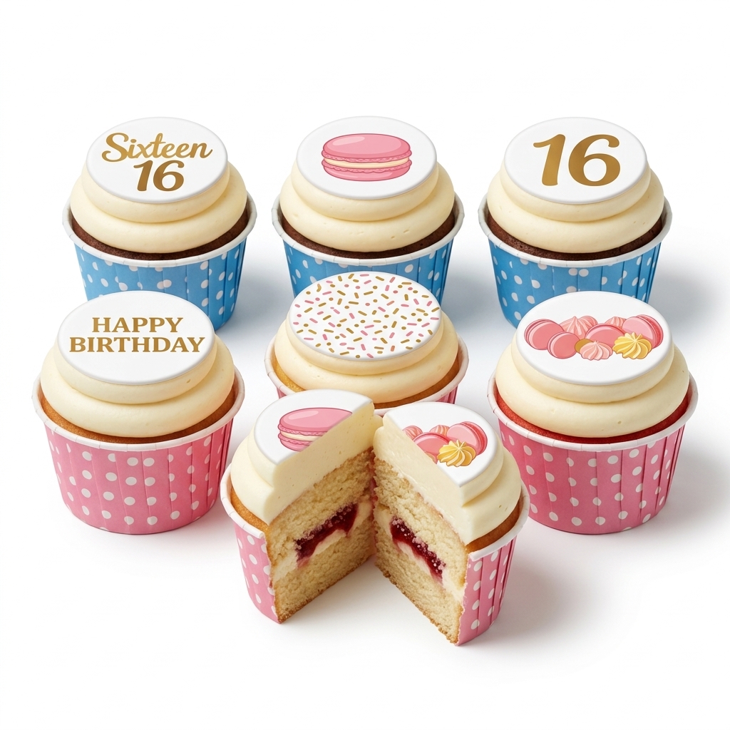 Elegant Macaron Birthday Cupcakes
