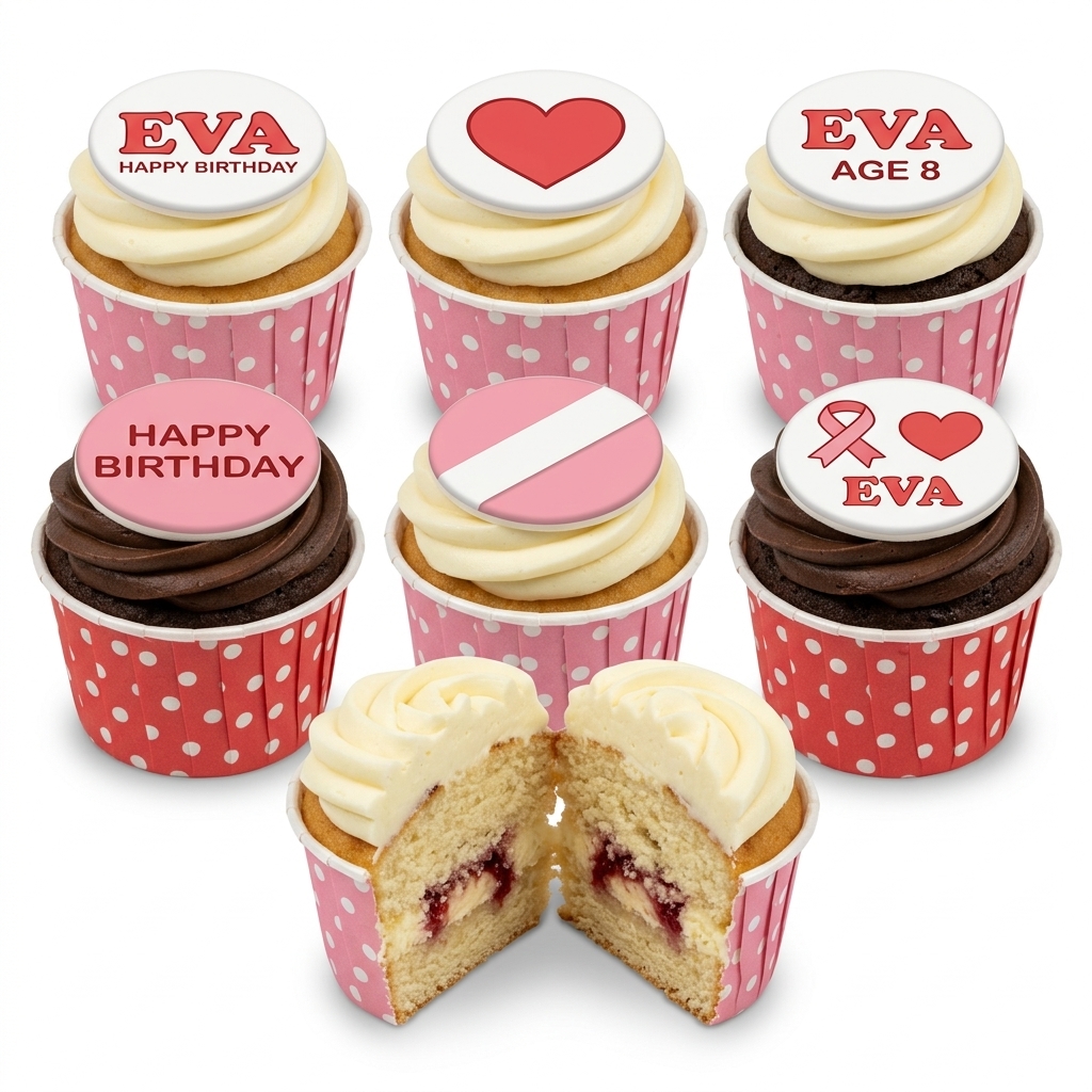 Pink Birthday Cupcakes with Custom Toppers