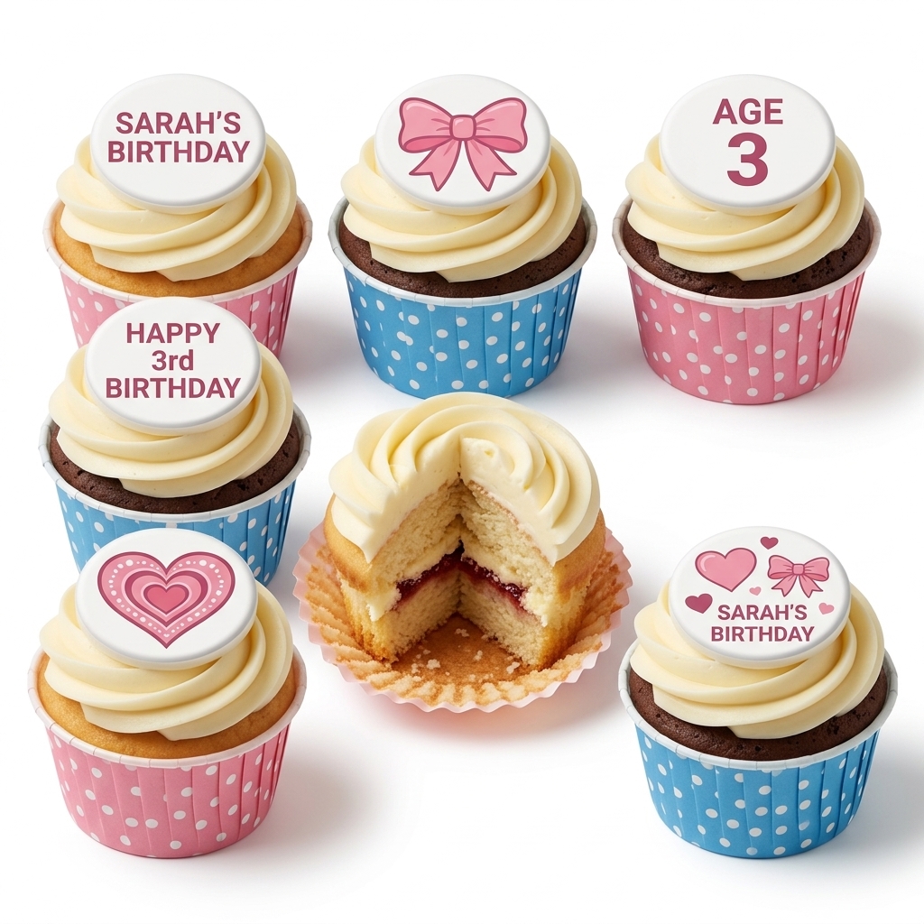 Girls Birthday Cupcakes with Personalised Toppers