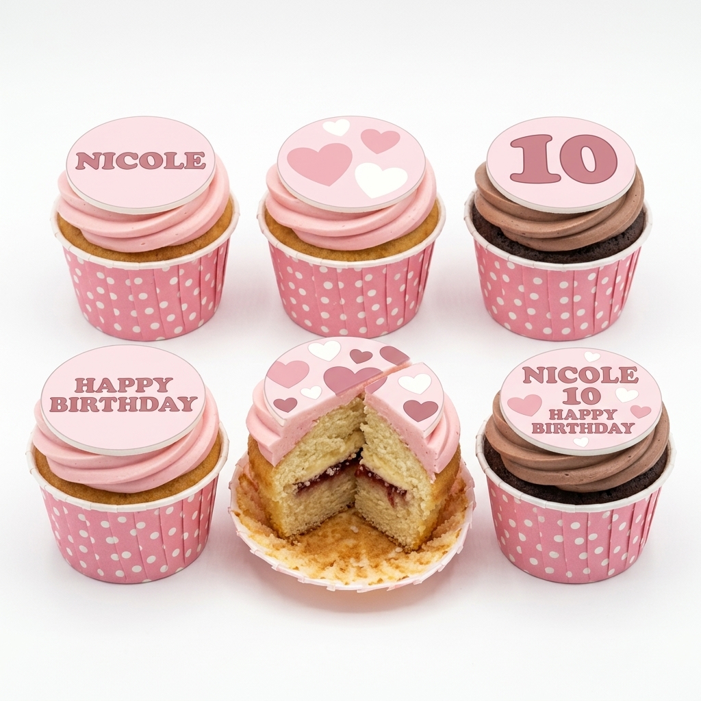 Pink Heart Birthday Cupcakes