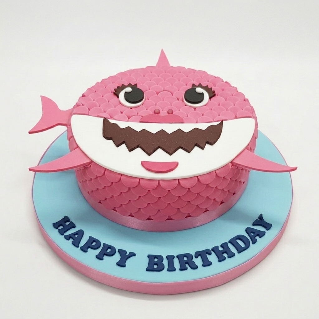 Pink Shark Kids Birthday Cake