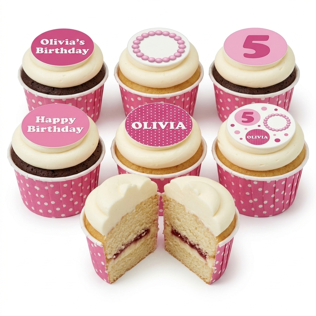 Pink Polka Dot Birthday Cupcakes for Girls