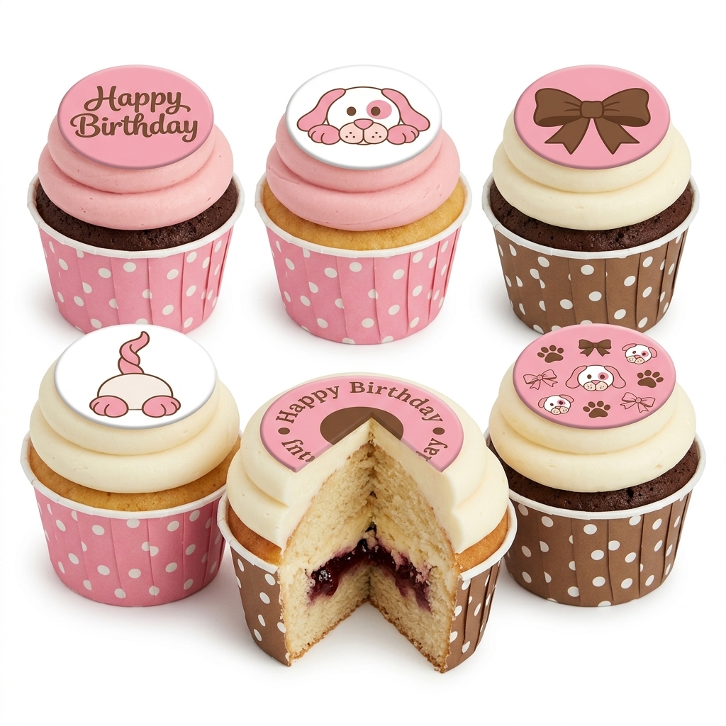 Cute Puppy Birthday Cupcakes for Girls