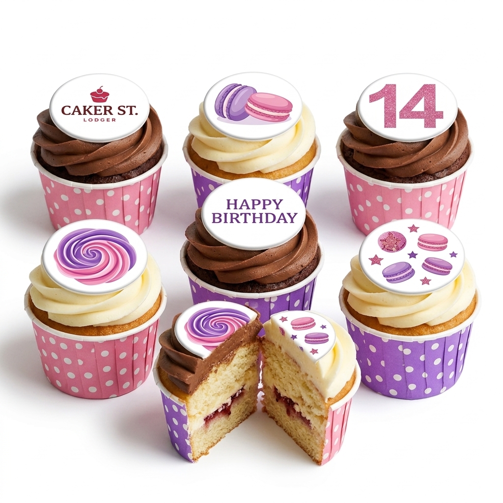Macaron & Swirl Birthday Cupcakes with Custom Age Topper