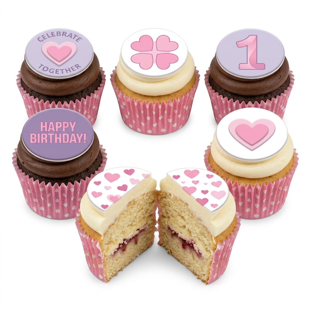 Pink Hearts Birthday Cupcakes