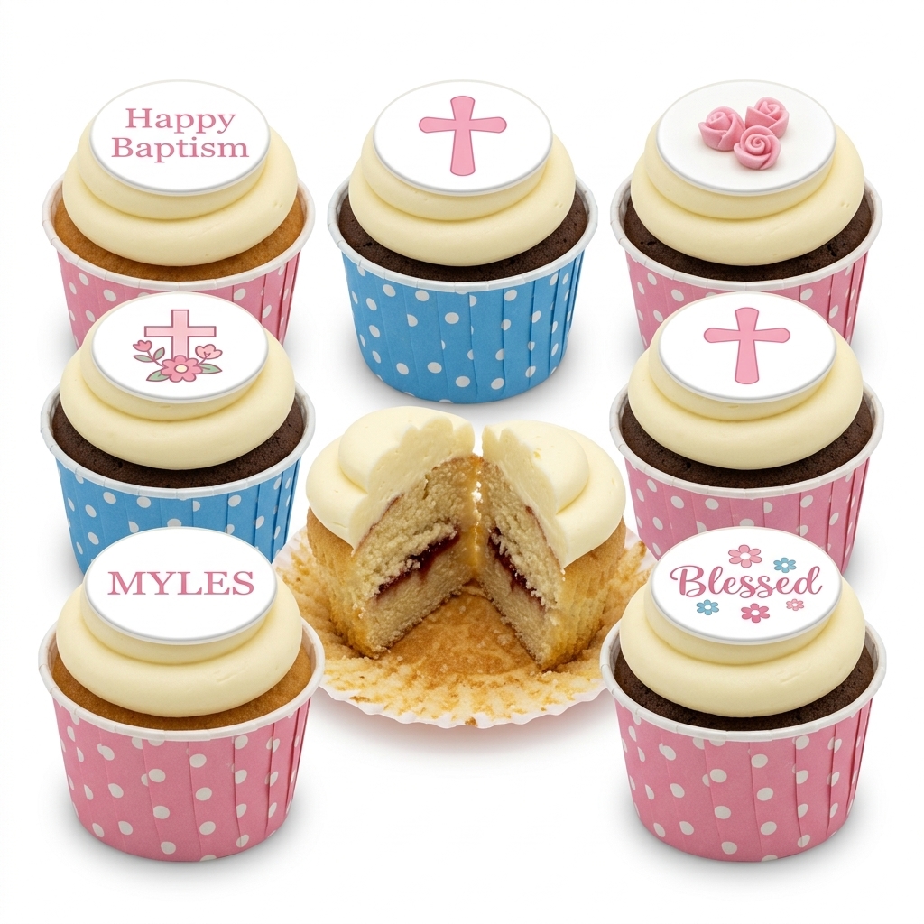 Baptism & Christening Cupcakes with Custom Toppers