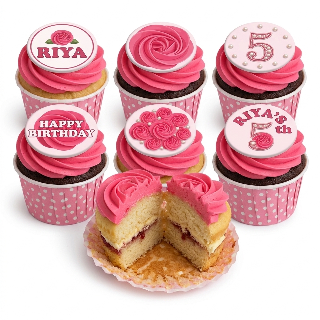 Pink Rose Swirl Birthday Cupcakes