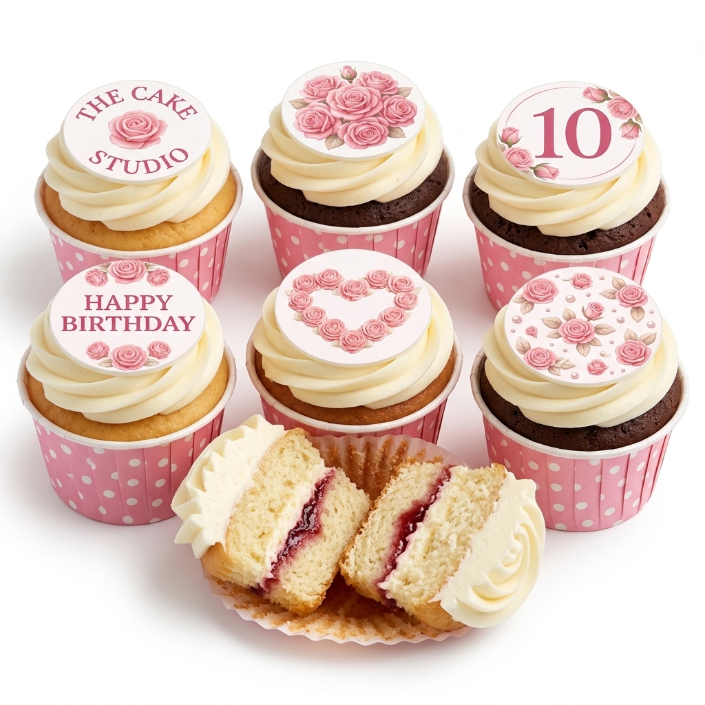 Floral Rose Birthday Cupcakes with Custom Age Topper