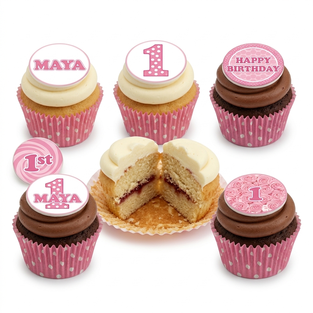 Pink Polka Dot 1st Birthday Cupcakes for Girls