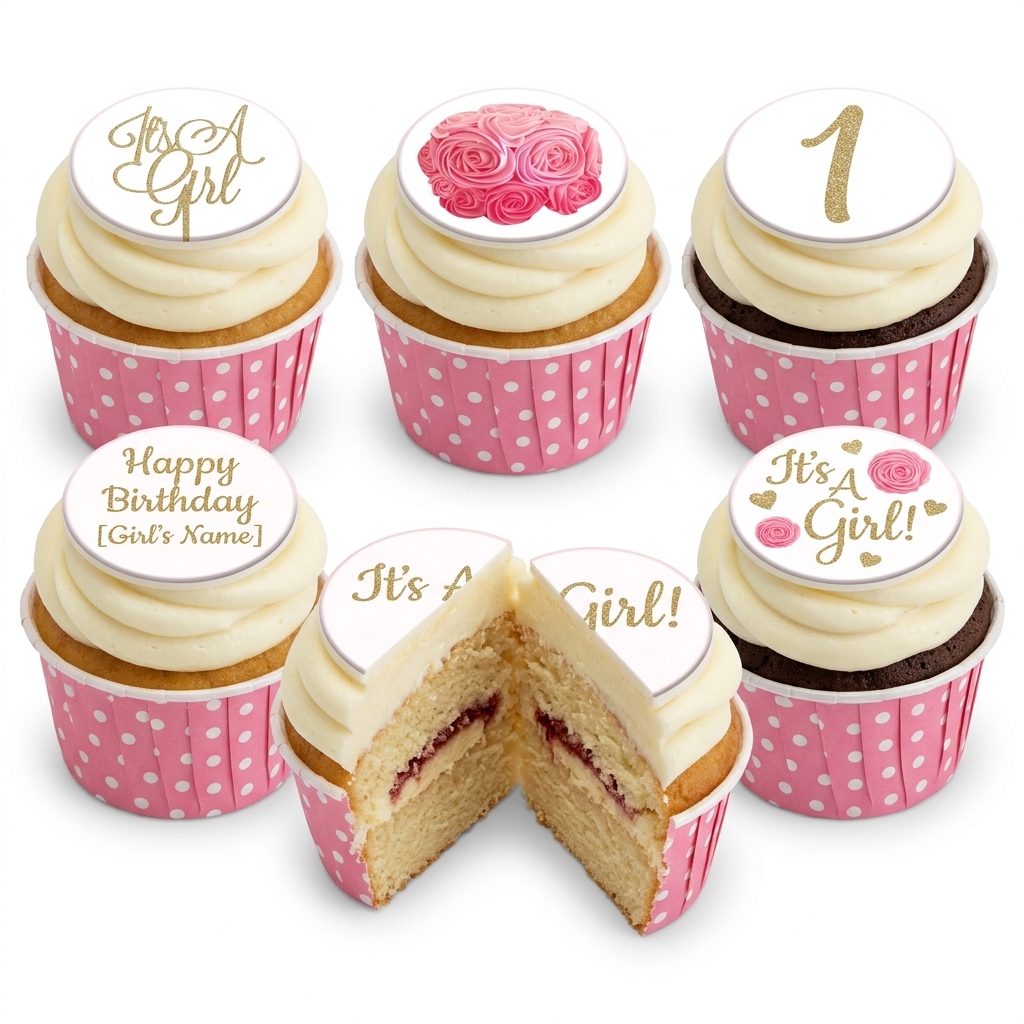 It's A Girl Pink Rose & Glitter Cupcakes