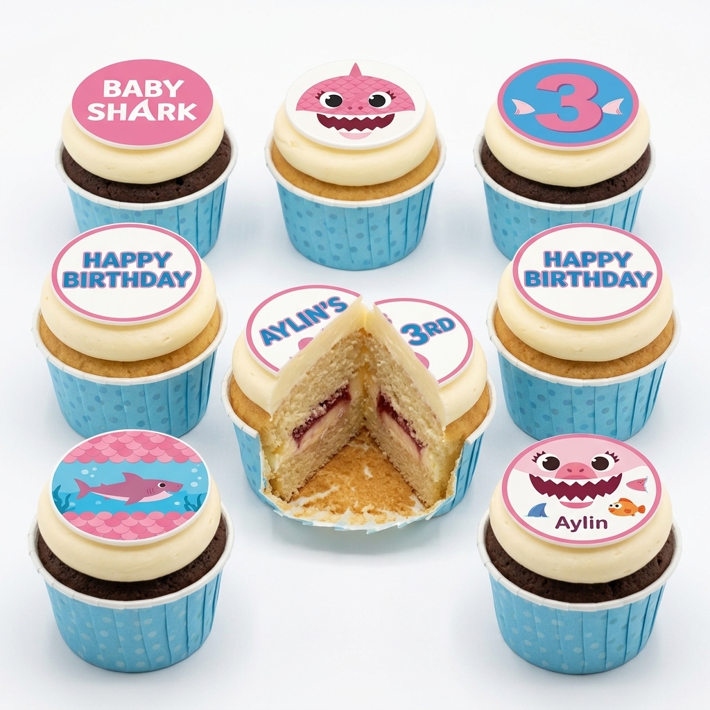 Baby Shark Birthday Cupcakes with Custom Age