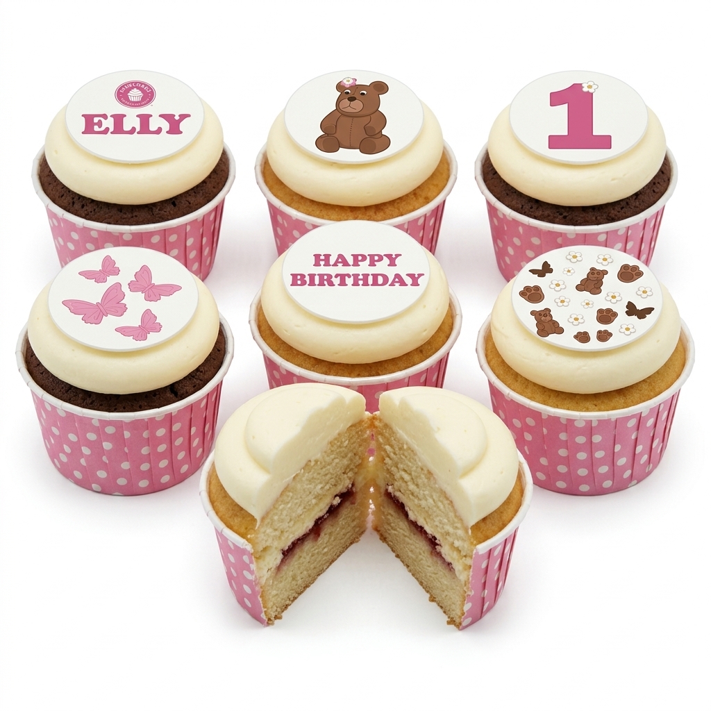 Teddy Bear & Butterfly Birthday Cupcakes