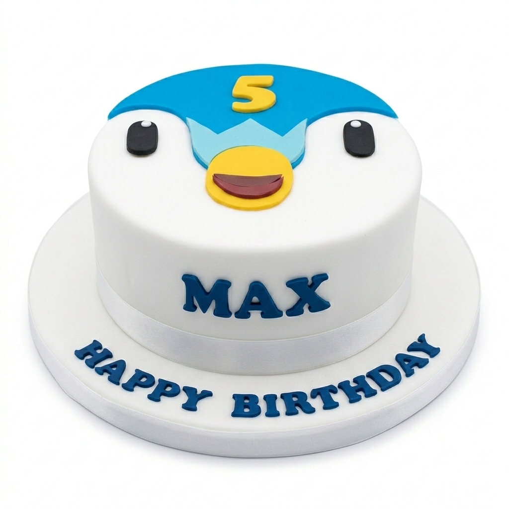 Penguin Birthday Cake for Kids with Custom Age Topper