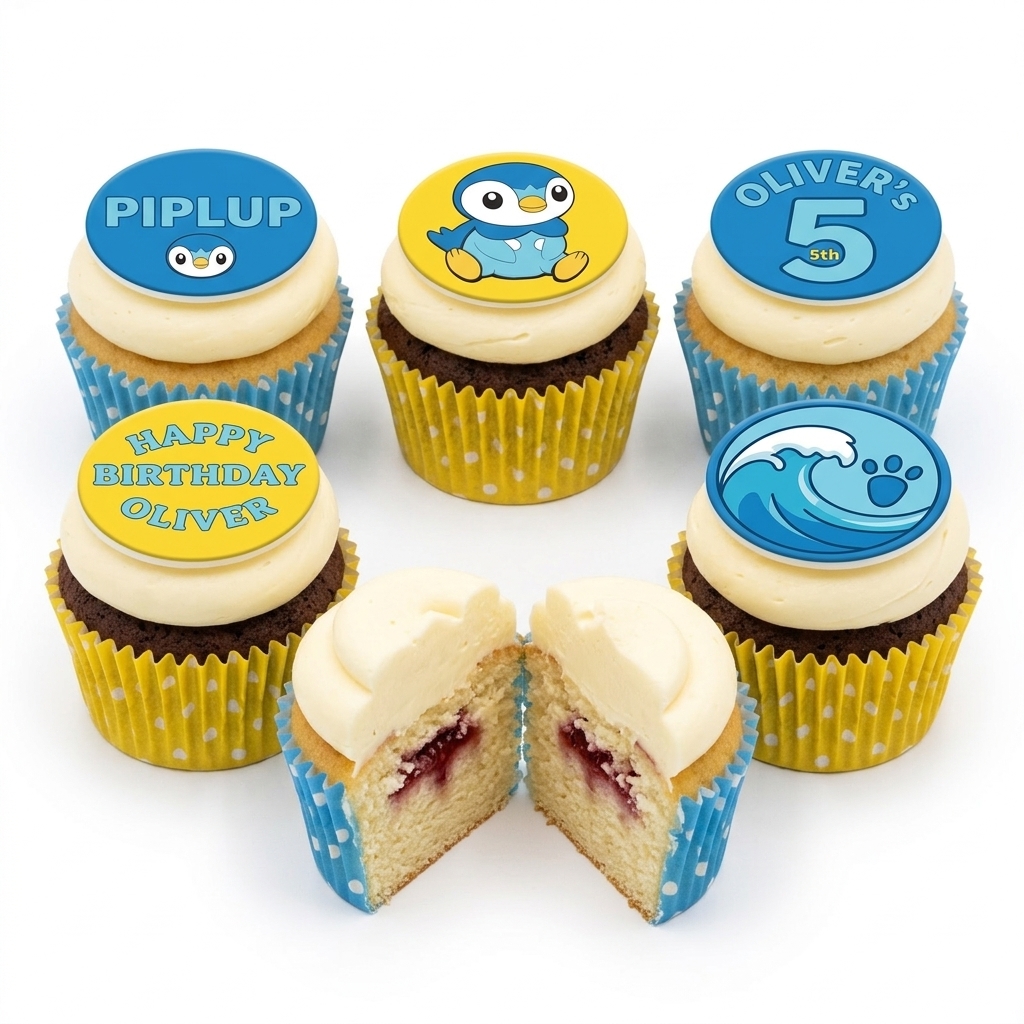 Piplup Pokémon Birthday Cupcakes with Custom Age Topper