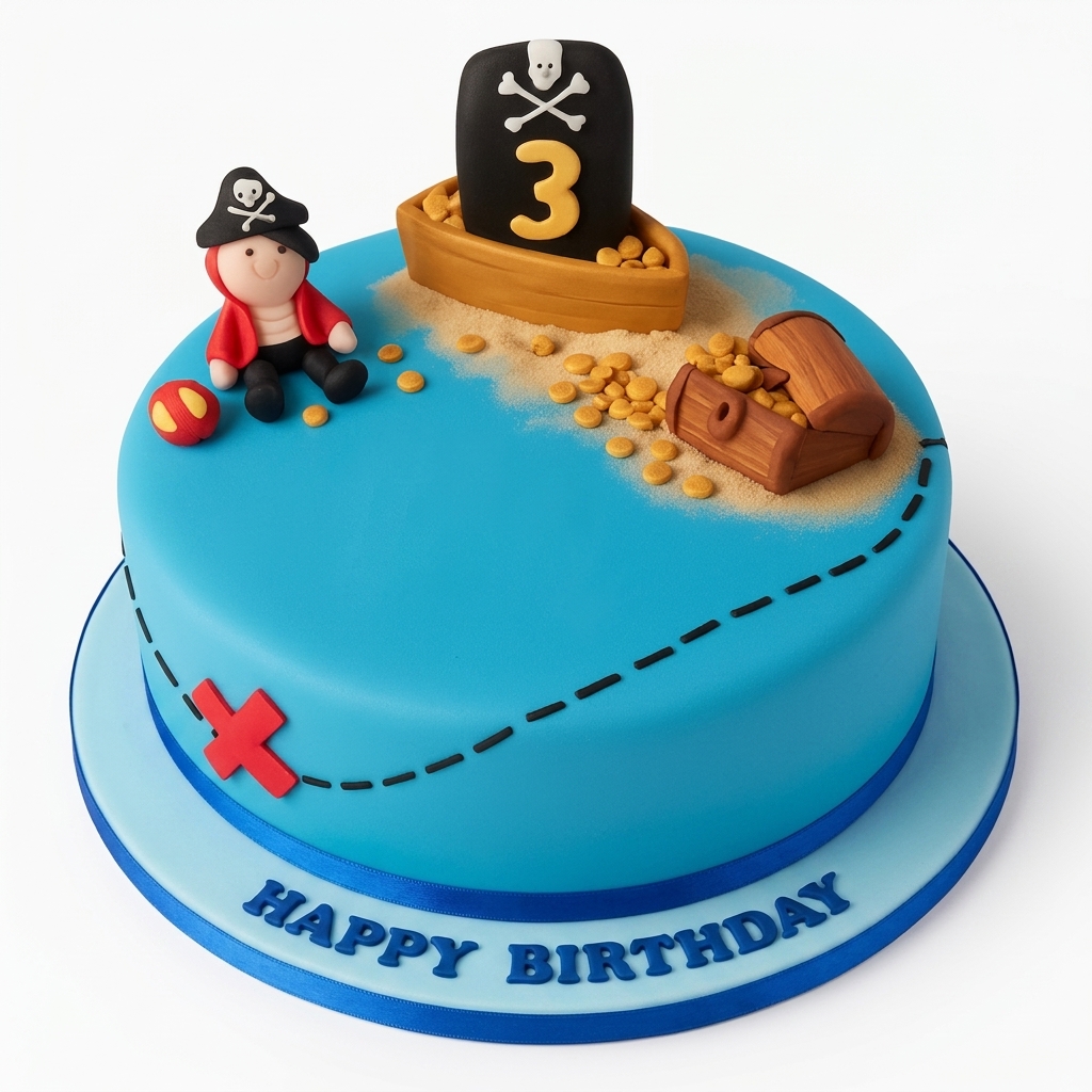 Pirate Adventure Kids Birthday Cake with Custom Age