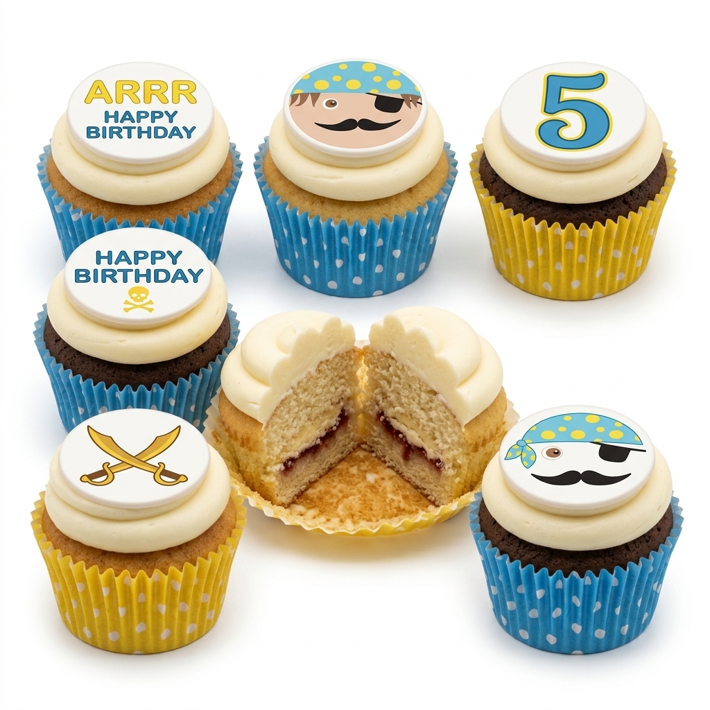 Pirate Theme Birthday Cupcakes with Custom Age Topper