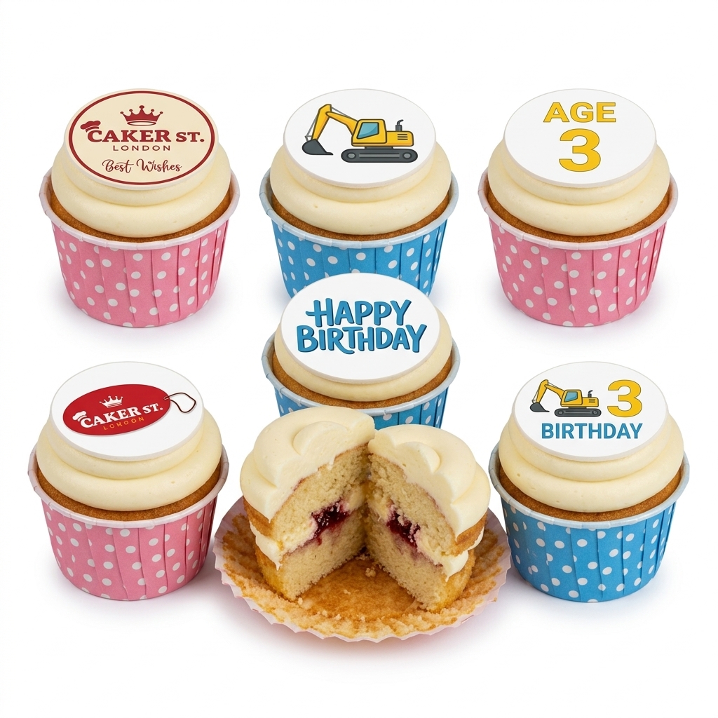 Digger Birthday Cupcakes for Kids with Custom Age