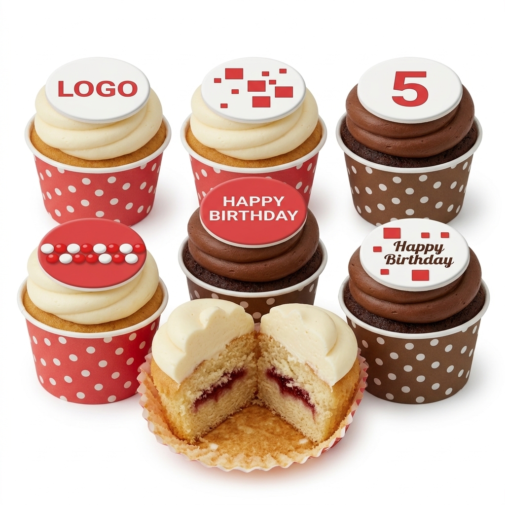 Polka Dot Birthday Cupcakes with Custom Toppers