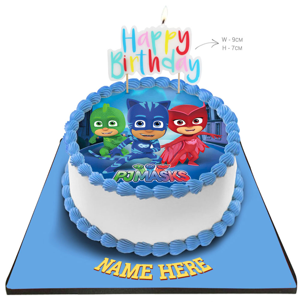 PJ Mask Cake with Happy Birthday Candle