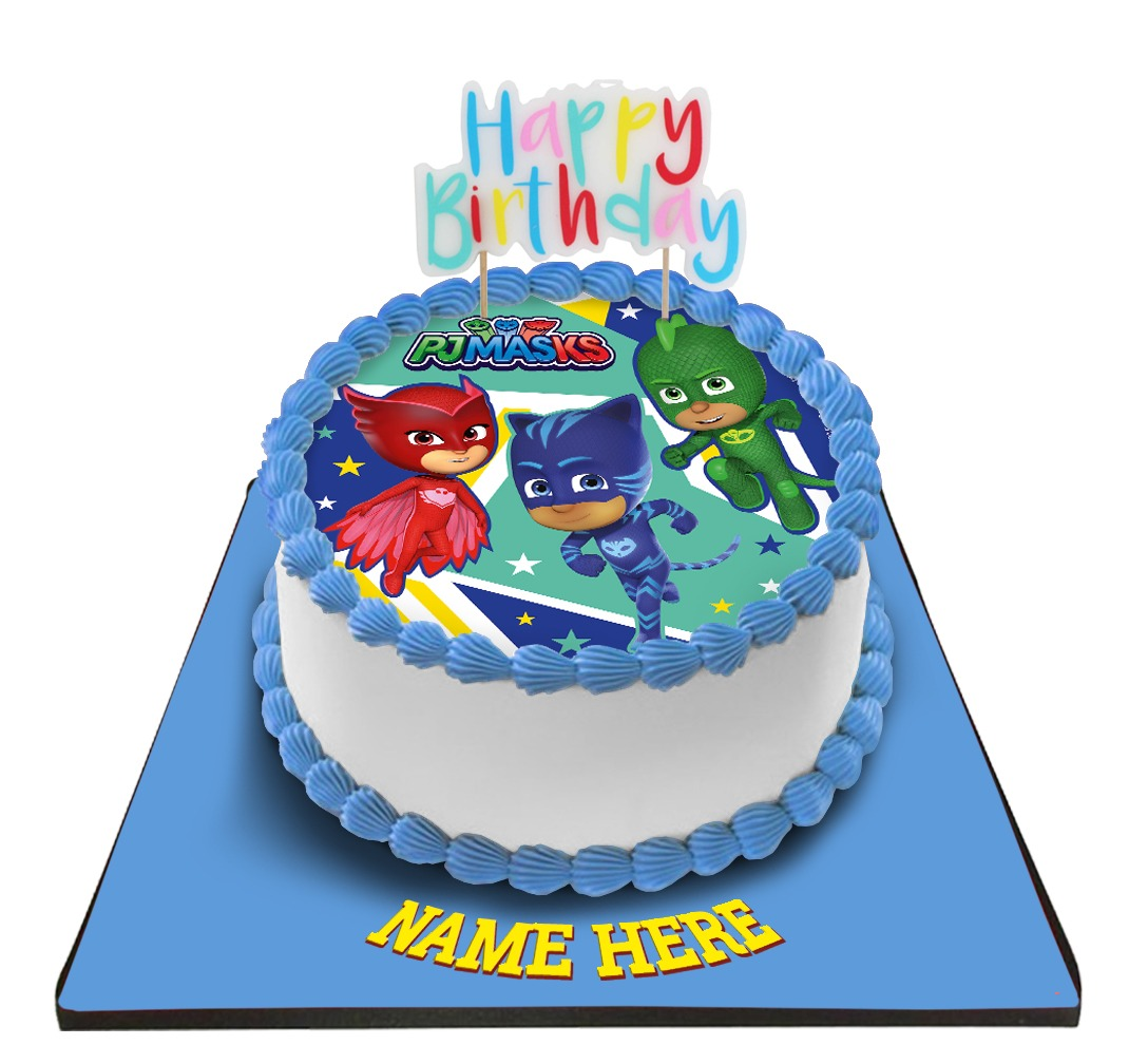PJ Mask Cake with Happy Birthday Candle