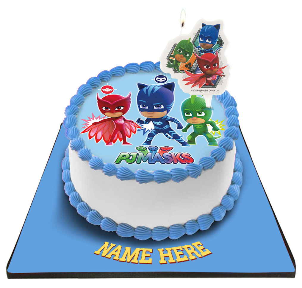 PJ Mask Cake with PJ Mask Candle