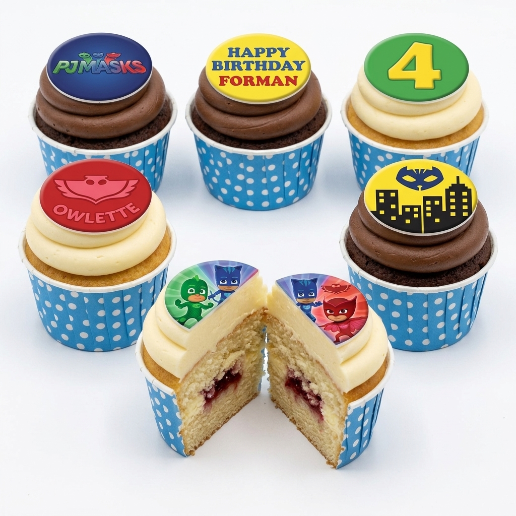 PJ Masks Birthday Cupcakes with Custom Age Topper