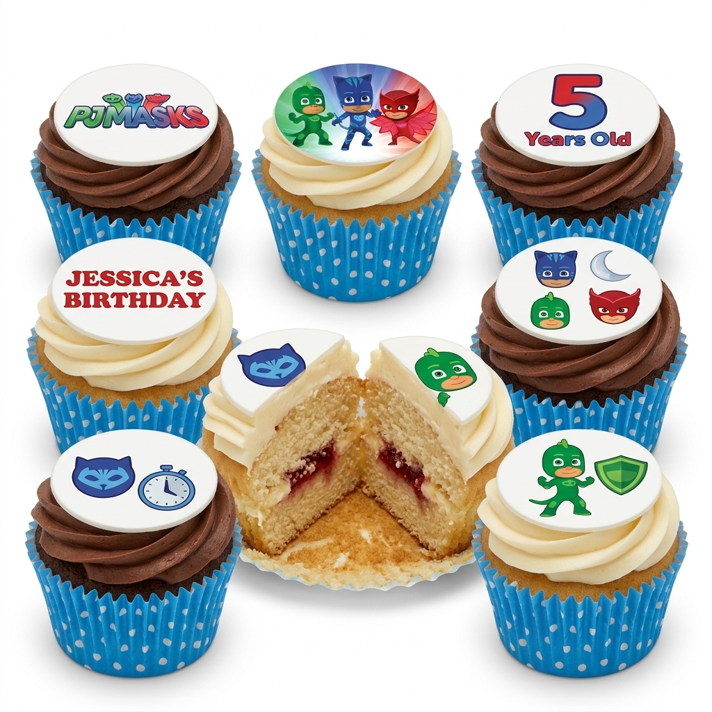 PJ Masks Birthday Cupcakes - Custom Age & Name