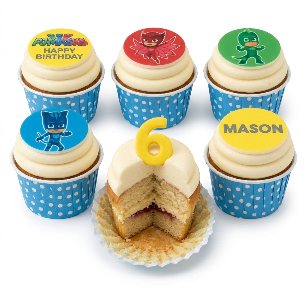 PJ Masks Birthday Cupcakes with Custom Age Topper