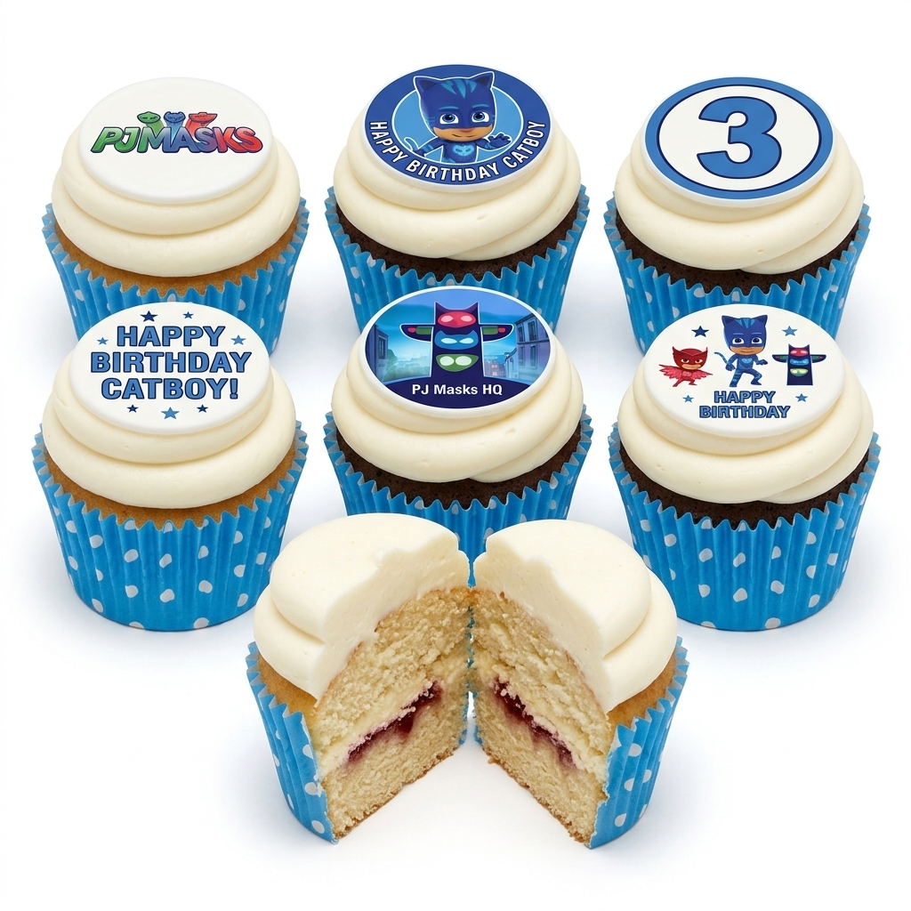 PJ Masks Birthday Cupcakes with Custom Age Topper