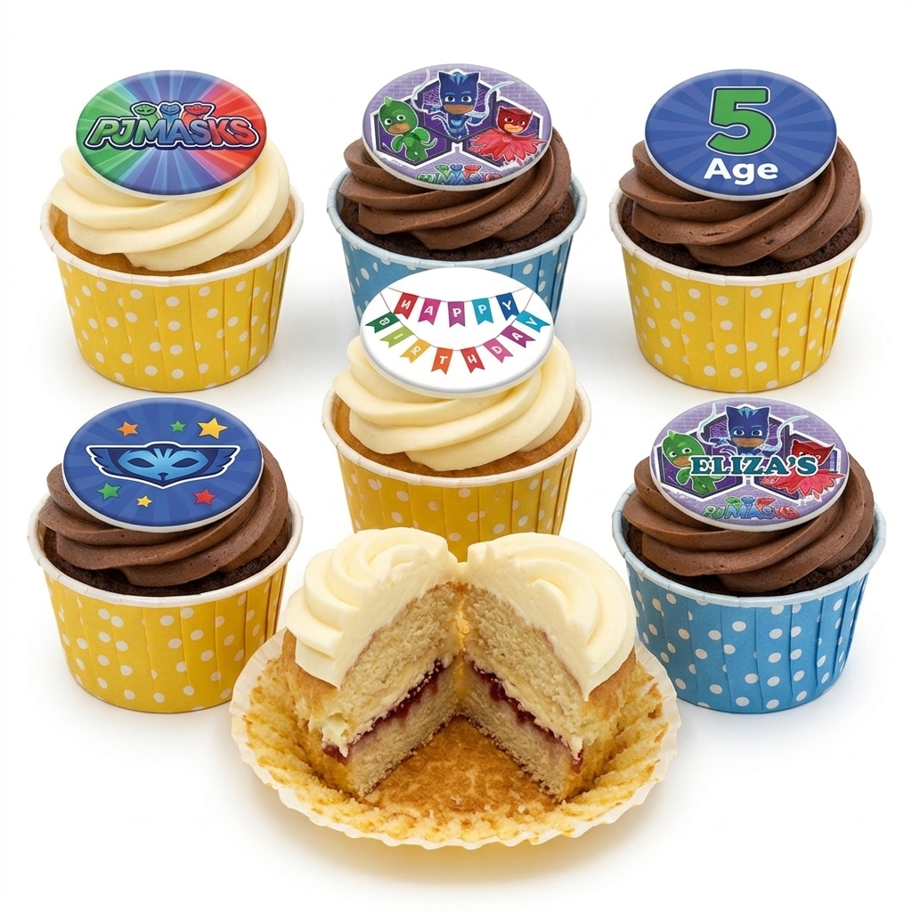 PJ Masks Birthday Cupcakes with Custom Age Topper