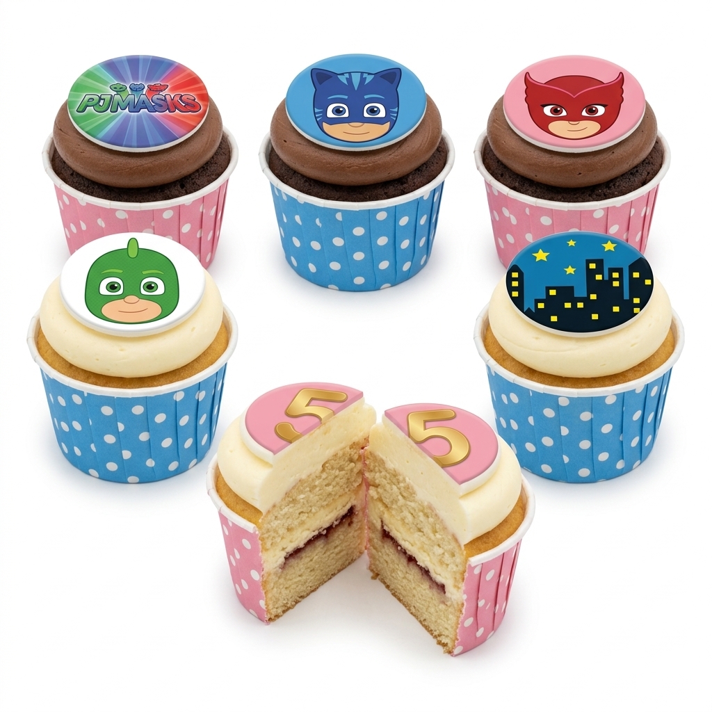 PJ Masks Birthday Cupcakes with Custom Age Topper