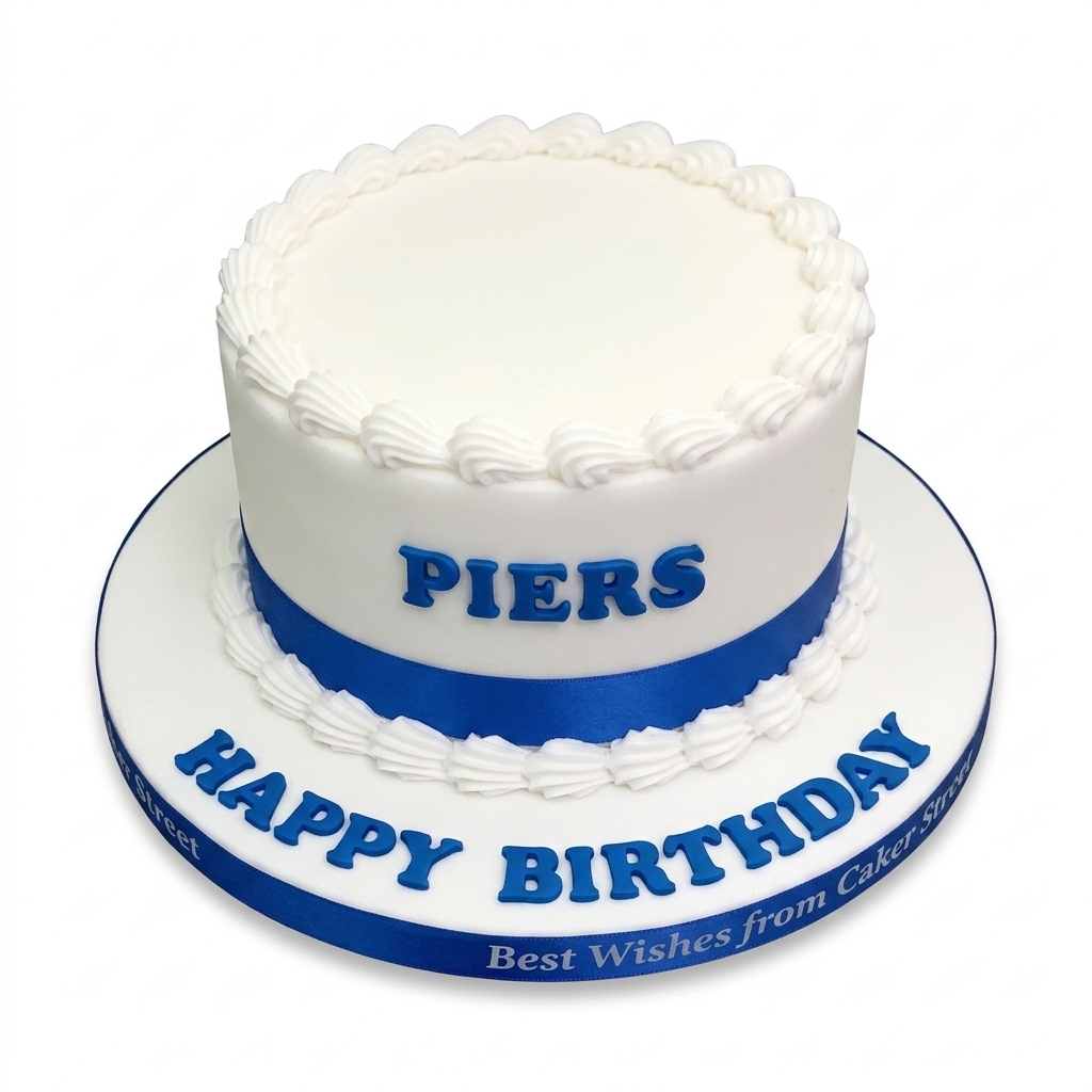 Personalised White & Blue Ribbon Birthday Cake
