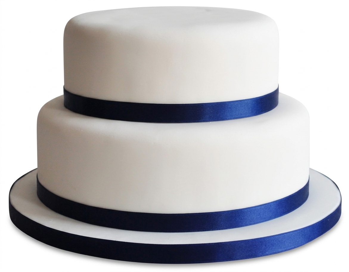 Elegant Two Tier Birthday Cake with Navy Blue Ribbon
