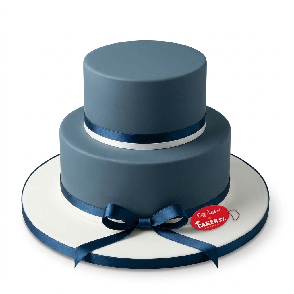 Elegant Two-Tier Adult Birthday Cake with Blue Ribbon