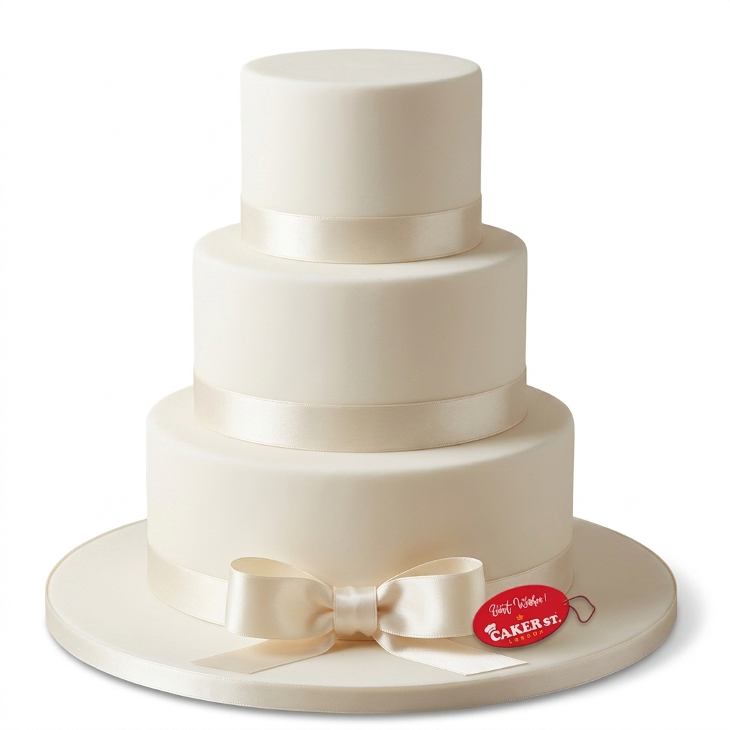 Elegant Three-Tiered Birthday Cake with Ribbon