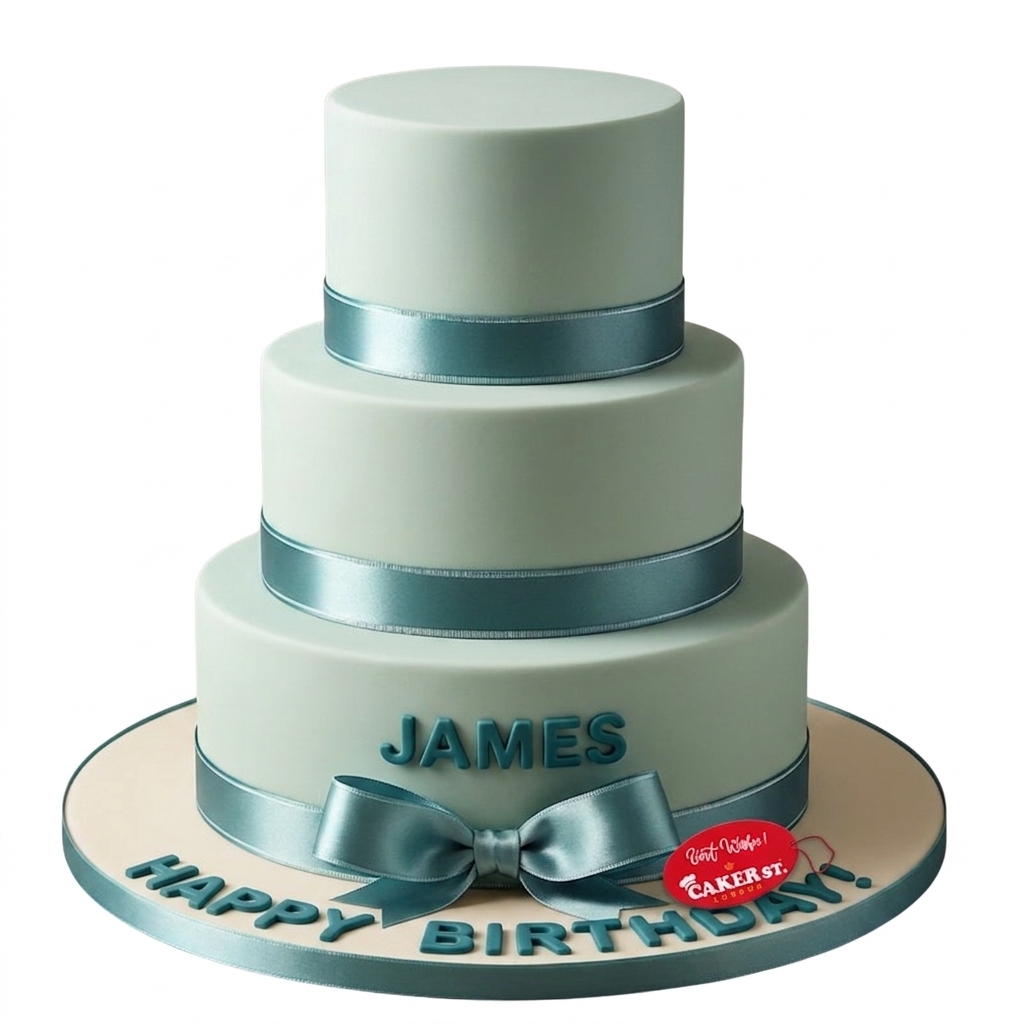 Elegant Ribbon Tiered Birthday Cake for Men