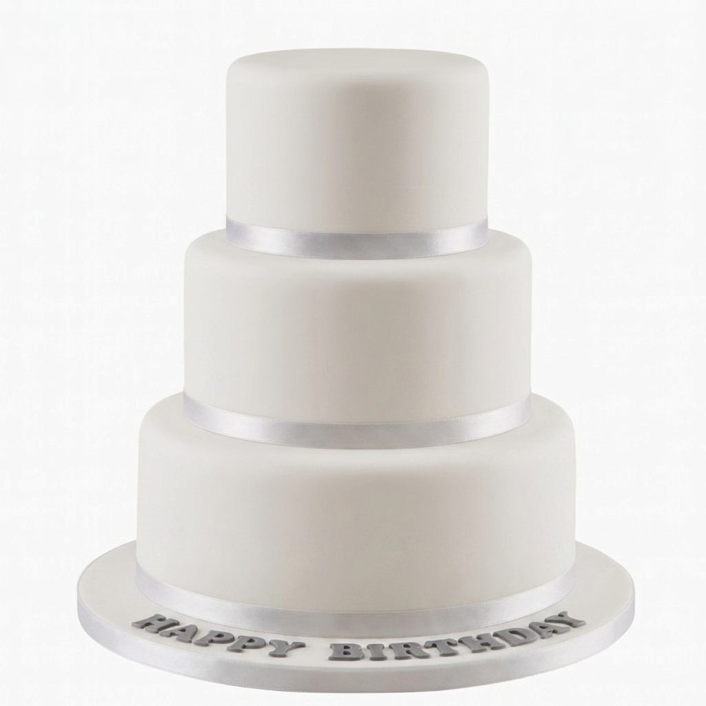 Elegant Tiered Birthday Cake with Silver Ribbon